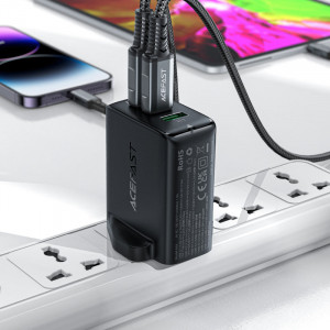 Зарядно за стена (UK стандарт) ACEFAST GaN 65W USB Type A / 2x USB Type C PD (A44) черно - Img 4