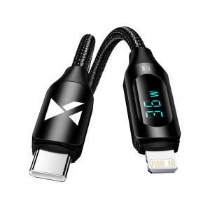 Кабел за зареждане и данни с дисплей и оплетка WOZINSKY USB Type C към Lightning WUCLC2 36W 2m черен - Img 1