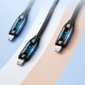 Кабел за зареждане и данни с дисплей и оплетка WOZINSKY USB Type C към Lightning WUCLC2 36W 2m черен - Img 4