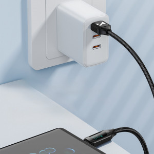 Кабел за зареждане и данни с дисплей и оплетка WOZINSKY WUACC2 USB A към USB Type C66W 6A 2m черен - Img 4