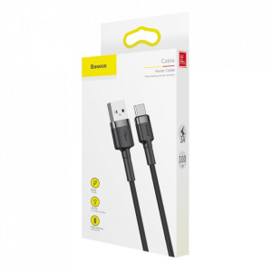 Кабел за зареждане и данни с оплетка BASEUS Cafule USB Type A към USB Type C 3A 1m (CATKLF-BG1) черен / сив - Img 9