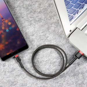Кабел за зареждане и данни с оплетка BASEUS Cafule USB Type A към USB Type C 2A 3mн (CATKLF-U91) черен / червен - Img 16