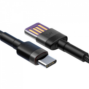 Кабел за зареждане и данни с оплетка BASEUS Cafule USB Type A към USB Type C с бързо зареждане 3.0 40W 1m (CATKLF-PG1) сив / черен - Img 7