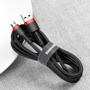 Кабел за зареждане и данни с оплетка BASEUS Cafule USB Type A към micro USB 2A 3m черен / червен (CAMKLF-H91) - Img 6