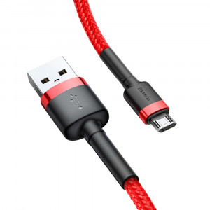 Кабел за зареждане и данни с оплетка BASEUS Cafule USB Type A към micro USB 1.5A 2m червен (CAMKLF-C09) - Img 3