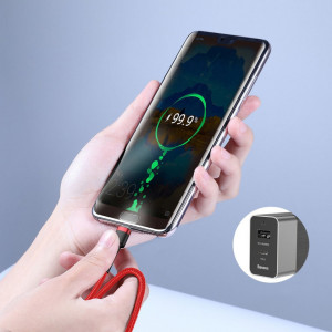 Кабел за зареждане и данни с оплетка BASEUS Cafule USB Type C към USB Type C с бързо зареждане 3.0 Power Delivery 2.0 3A 60W 20V 1m (CATKLF-GG1) черен / сив - Img 10