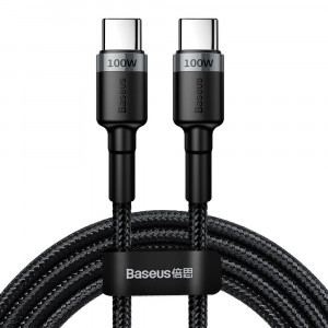 Кабел за зареждане и данни с оплетка BASEUS Cafule USB Type C към USB Type C Power Delivery 2.0 100W 20V 5A 2m сив (CATKLF-ALG1) - Img 1