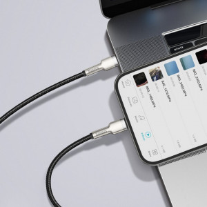 Кабел за зареждане и данни с оплетка BASEUS Cafule USB Type C към Lightning Power Delivery 20W 1m (CATLJK-A01) черен - Img 9