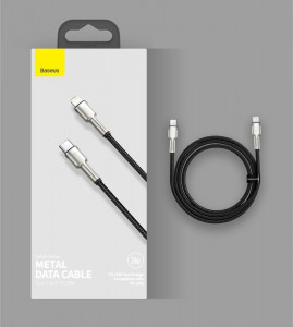 Кабел за зареждане и данни с оплетка BASEUS Cafule USB Type C към Lightning Power Delivery 20W 1m (CATLJK-A01) черен - Img 17