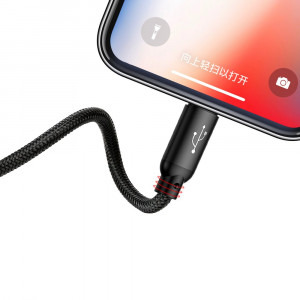 Кабел за зареждане и данни с оплетка BASEUS Three Primary Colors 3in1 USB Type A към micro USB / Lightning / USB Type C 3.5A 1.2m черен (CAMLT-BSY01) - Img 4