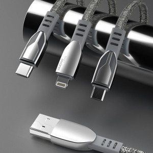 Кабел за зареждане и данни с оплетка DUDAO USB Type A към micro USB 5A 1m (L3ProM) сив - Img 6