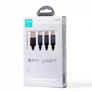 Кабел за зареждане и данни с оплетка JOYROOM 3in1 USB Type A към USB Type C / Lightning / micro USB 3.5A 1.2m черен (S-1T3015A5) - Img 5