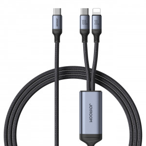 Кабел за зареждане и данни с оплетка JOYROOM Speedy SA21-1T2 USB Type C към USB Type C / Lightning 100W 1.5m черен - Img 1