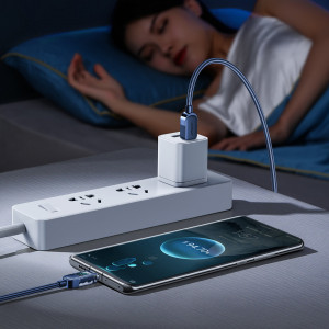 Кабел за зареждане и данни с оплетка JOYROOM USB Type C към USB Type C 100Wс бързо зареждане 1.2m син (S-CC100A4) - Img 5
