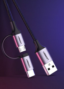 Кабел за зареждане и данни с оплетка UGREEN 2in1 USB Type A към USB Type C / micro USB 2.4A 1m (30875) черен - Img 10