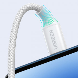 Кабел за зареждане и данни с оплетка UGREEN US557 USB Type C към USB Type C Power Delivery 100W 1m бял - Img 9
