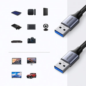 Кабел за зареждане и данни с оплетка UGREEN USB Type A към USB Type A 3.0 5Gb/s 0.5m сив (US373) - Img 2