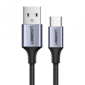 Кабел за зареждане и данни с оплетка UGREEN USB Type A към USB Type C с бързо зареждане 3.0 3A 0.5m сив (60125) - Img 1