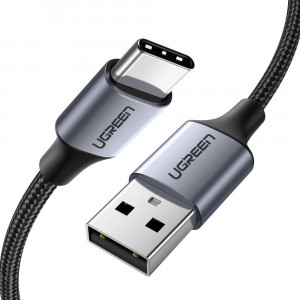 Кабел за зареждане и данни с оплетка UGREEN USB Type A към USB Type C с бързо зареждане 3.0 3A 2m сив (60128) - Img 1