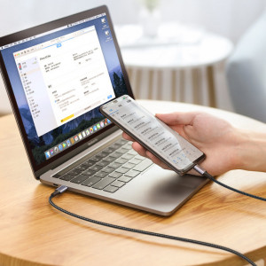 Кабел за зареждане и данни с оплетка UGREEN USB Type C към USB Type C Power Delivery 100W с бързо зареждане FCP 5A 3m сив (90120 US316) - Img 12