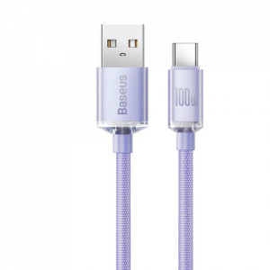 Кабел за зареждане и данни BASEUS Crystal Shine USB Type A към USB Type C с бързо зареждане 100W 1.2m (CAJY000405) лилав - Img 2