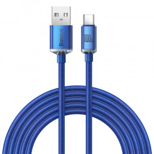 Кабел за зареждане и данни BASEUS Crystal Shine USB Type A към USB Type C с бързо зареждане 100W 2m син (CAJY000503) - Img 1
