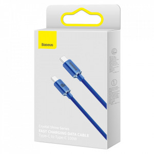 Кабел за зареждане и данни BASEUS Crystal Shine USB Type C към USB Type C с бързо зареждане 100W 1.2m (CAJY000603) син - Img 5