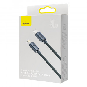 Кабел за зареждане и данни BASEUS Crystal Shine USB Type C към Lightning с бързо зареждане 20W 2m черен (CAJY000301) - Img 5