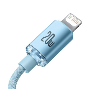 Кабел за зареждане и данни BASEUS Crystal Shine USB Type C към Lightning с бързо зареждане 20W 1.2m син (CAJY001303) - Img 11