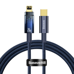 Кабел за зареждане и данни BASEUS Explorer USB Type C към Lightning 20W 1m син (CATS000003) - Img 1