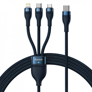 Кабел за зареждане и данни BASEUS Flash II USB Type C / USB Type A към Lightning / USB Type C / micro USB 100W 1.5m (CASS030203) син - Img 1