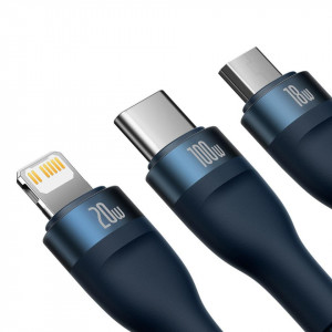 Кабел за зареждане и данни BASEUS Flash II USB Type C / USB Type A към Lightning / USB Type C / micro USB 100W 1.5m (CASS030203) син - Img 2