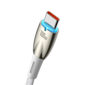 Кабел за зареждане и данни BASEUS Glimmer USB Type A към USB Type C с бързо зареждане 100W 480Mb/s 1m бял - Img 2