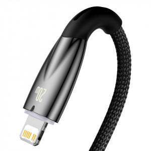 Кабел за зареждане и данни BASEUS Glimmer USB Type C към Lightning с бързо зареждане 480Mb/s Power Delivery 20W 2m черен - Img 3