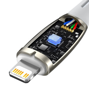 Кабел за зареждане и данни BASEUS Glimmer USB Type C към Lightning с бързо зареждане 480Mb/s Power Delivery 20W 1m бял - Img 7