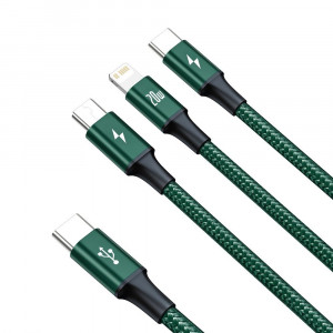Кабел за зареждане и данни BASEUS Rapid 3in1 USB Type C към USB Type C / Lightning / micro USB 20W 1.5m зелен (CAMLT-SC06) - Img 4