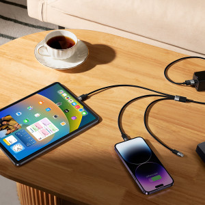 Кабел за зареждане и данни BASEUS StarSpeed 3in1 USB Type A към micro USB / Lightning / USB Type C 3.5A 1.2m черен - Img 3