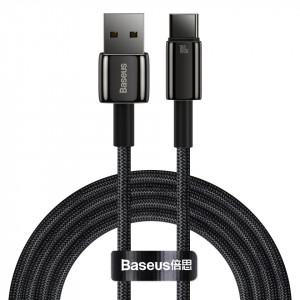 Кабел за зареждане и данни BASEUS Tungsten Gold USB Type A към USB Type C 480Mb/s 100W 2m черен (CAWJ000101) - Img 1