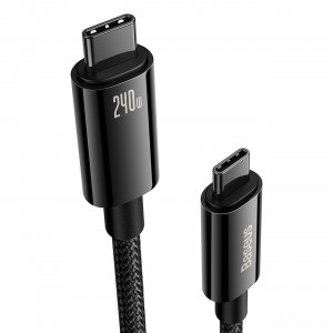Кабел за зареждане и данни BASEUS Tungsten Gold USB Type C към USB Type C 480Mb/s 240W 2m CAWJ040101 черен - Img 2