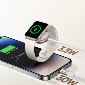 Кабел за зареждане и данни JOYROOM 2in1 USB Type C към Lightning / безжично зарядно за Apple Watch 1.5m бял (S-IW011) - Img 9