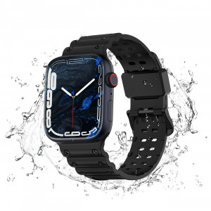 Каишка със стоманена закопчалка Triple Protection - Apple Watch 41mm Series 9 / 41mm Series 8 / 41mm Series 7 / 40mm Series 6 / 40mm SE / 40mm Series 5 / 40mm Series 4 / 38mm Series 3 / 38mm Series 2 / 38mm (1st gen) черен - Img 3