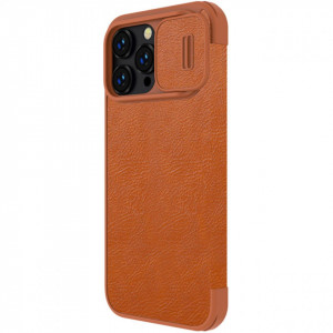 Калъф тип книга от еко кожа с подвижно покритие за камерата NILLKIN Qin Leather Pro - iPhone 14 Pro кафяв - Img 4