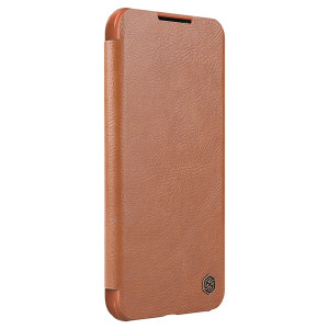 Калъф тип книга от еко кожа с подвижно покритие за камерата NILLKIN Qin Leather Pro - Samsung Galaxy S22 кафяв - Img 4