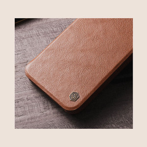 Калъф тип книга от еко кожа с подвижно покритие за камерата NILLKIN Qin Leather Pro - Samsung Galaxy S22 кафяв - Img 14