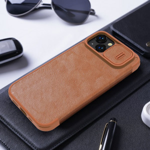 Калъф тип книга от еко кожа с подвижно покритие за камерата NILLKIN Qin Leather Pro - iPhone 14 Plus кафяв - Img 20