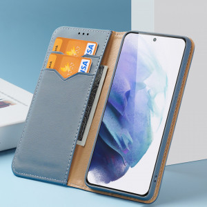 Калъф тип книга от естествена кожа DUX DUCIS Hivo със система против кражба - Samsung Galaxy S22+ син - Img 10