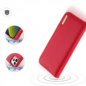 Калъф тип книга от естествена кожа DUX DUCIS Hivo със система против кражба - iPhone 14 Pro Max червен - Img 3