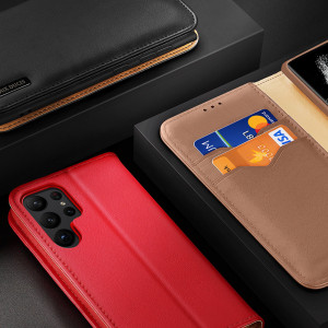 Калъф тип книга от естествена кожа DUX DUCIS Hivo със система против кражба - Samsung Galaxy S23+ кафяв - Img 9