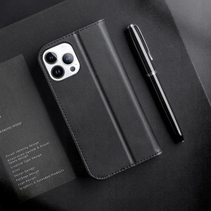 Калъф тип книга от естествена кожа DUX DUCIS Hivo със система против кражба - iPhone 14 Pro червен - Img 12