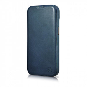 Калъф тип книга от естествена кожа iCARER CE Oil Wax Premium MagSafe - iPhone 14 Pro син - Img 6
